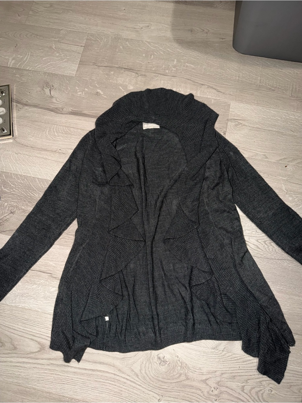 Debbie Morgan Dark Charcoal Ruffle Open-Front Cardigan